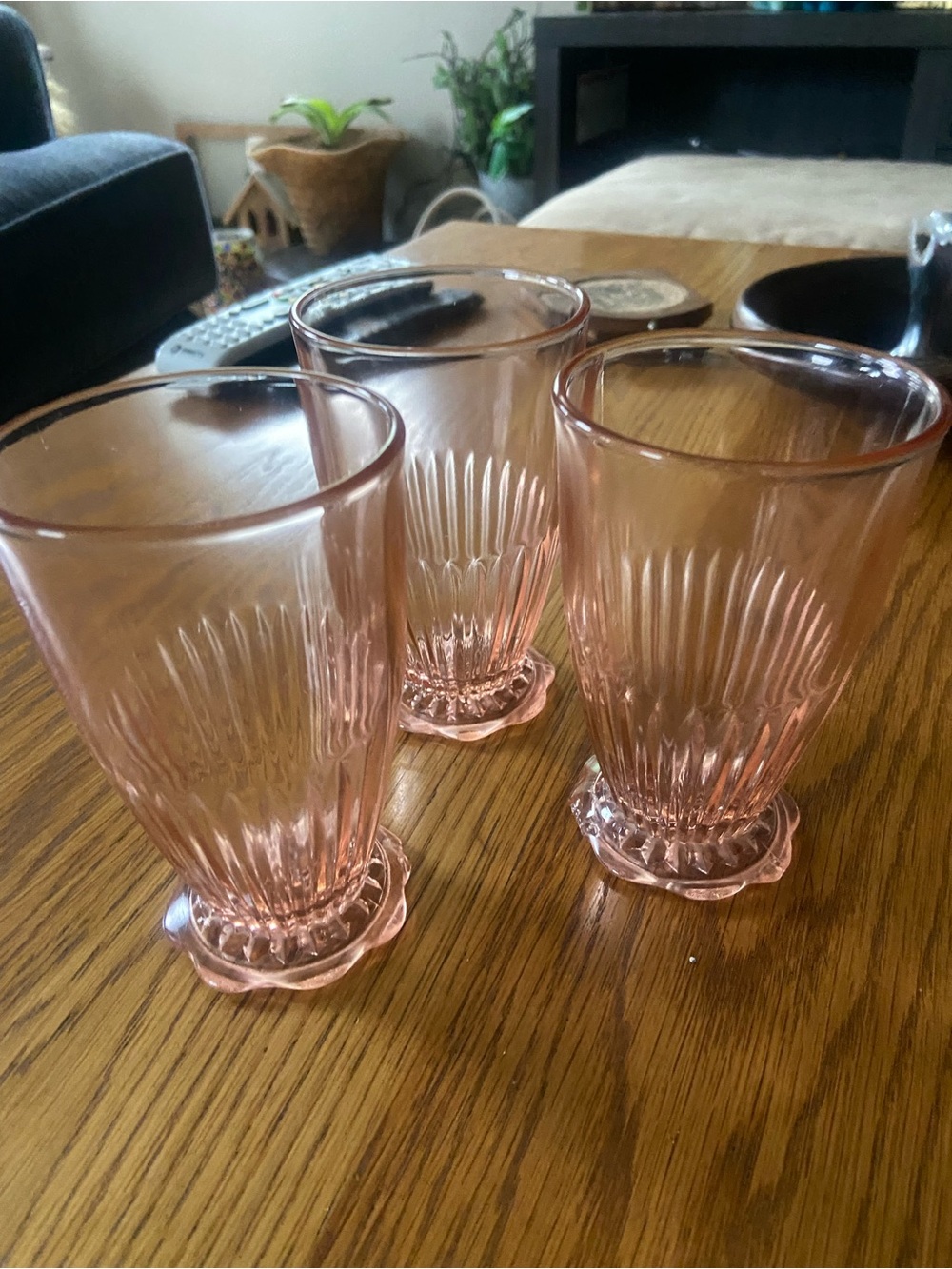 3 VTG Anchor Hocking Pink Depression Glass Old Colony Lace FTD Tumblers